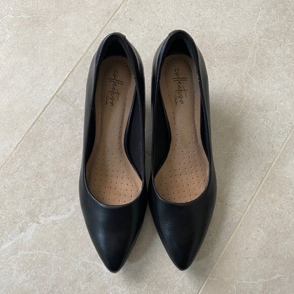 Collection by Clarks 100% Genuine Leather Black Comfortable High Heels - Picture 3 of 13